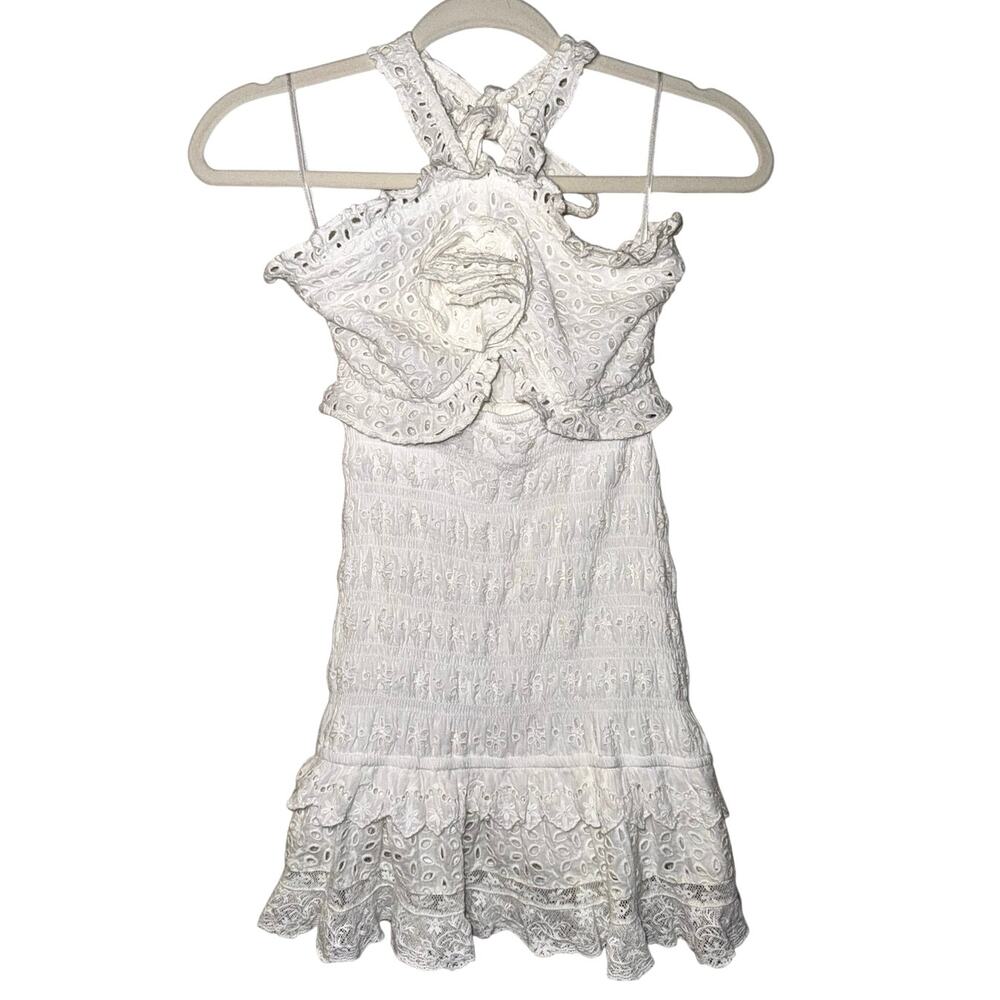LoveShackFancy Girls 12Y White Eyelet Halter Cotton Mini Dress EUC